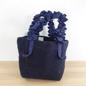 Small Bucket Tote Bag Wool Silk Ruffle Y2K Fun Japanese Luxury Blue JAPAN LUDLOW